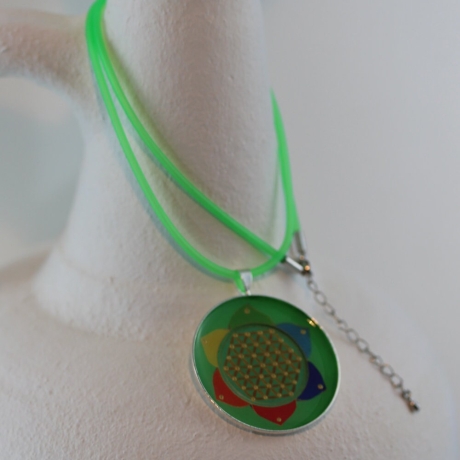 Halskette mit Blume des Lebens, Chakra Lebensblume Kette grün
