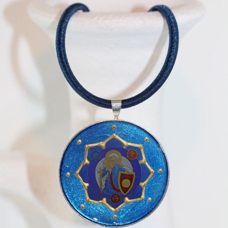 Engel Collier Kette in Blau mit Erzengel Michael in Lotusblume