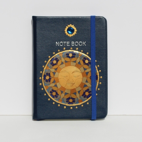 Notizbuch mit Sonne Mandala in Blau Gelb Gold Dunkelblau