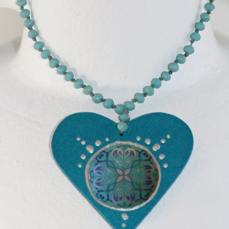 Perlen Halskette mit Herz Anhänger mit Delphin Motiv Soulmates
