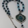 Boho Quasten Perlenkette mit Glücksauge Anhänger in türkisblau