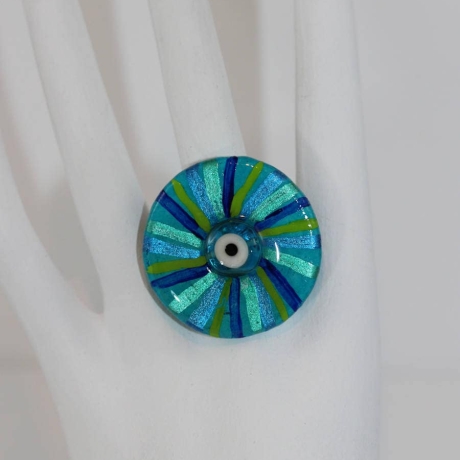Statement Ring mit Glücksbringer Mati Auge blau grün türkis