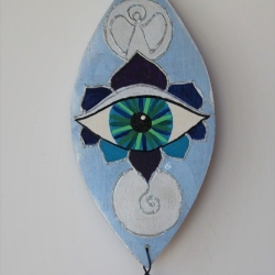 Glücksbringer Auge Wand Deko mit Engel und Lotusblume, hellblau Glücksbringer Auge Wand Deko mit Engel und Lotusblume, hellblau
