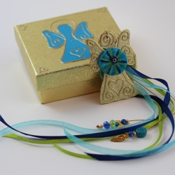 Edel vergoldetes Glücksbringer Engelchen mit Auge, Engel Gouri