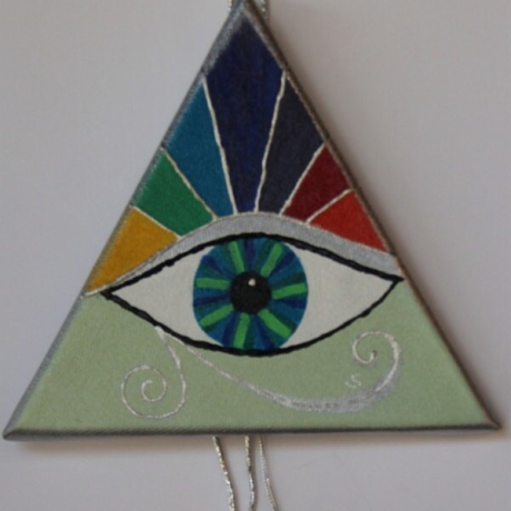 Wand oder Tür Deko bunt mit Chakra Farben Regenbogen Mati Auge