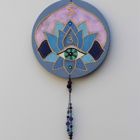 Drittes Auge Wand Deko mit Lotus Symbol und Om, lila violett