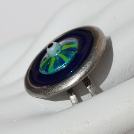Ring mit leuchtendem Mati Glücksbringer Auge in Türkis Meerblau