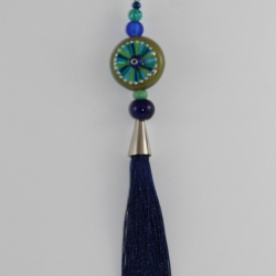 Quasten Anhänger mit Glücksbringer Mati Auge in Türkis Blau