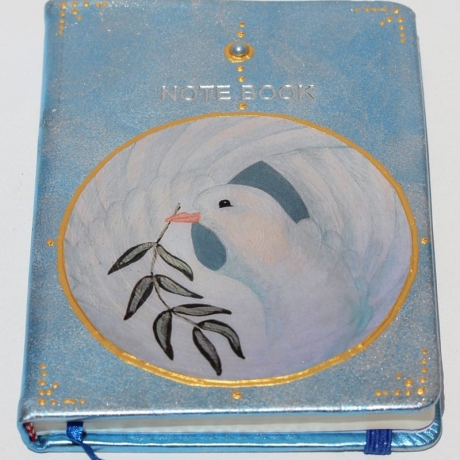 Notizbuch mit weißer Taube, Friedenstaube Reise-Journal hellblau