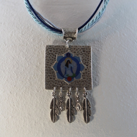 Boho Halskette mit Erzengel Haniel in Eckigem Traumfänger