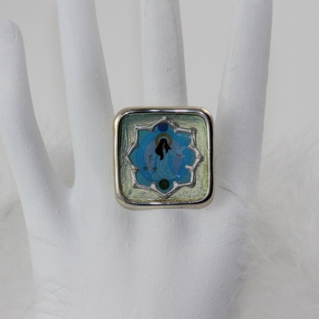 Engel Ring in Hellblau Mint, Erzengel Raguel mit Taube Damenring