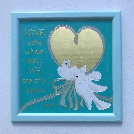 Turteltauben Wandbild mit Rumi Zitat Liebe ist alles, Tauben Bild