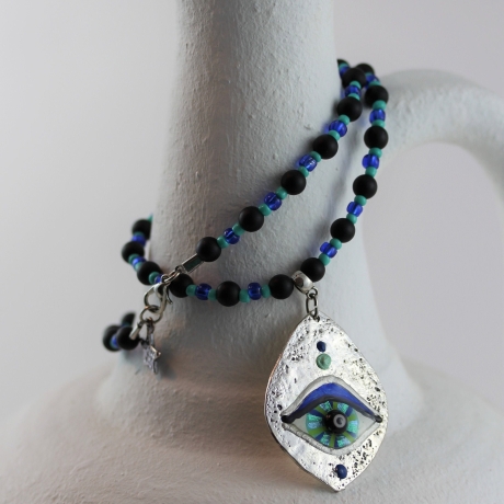 Boho Halskette mit Mati Auge und Perlenkette mit schwarzem Onyx