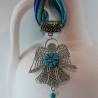 Unikat Halskette mit großem Engel und Mati Auge in Meeresfarben