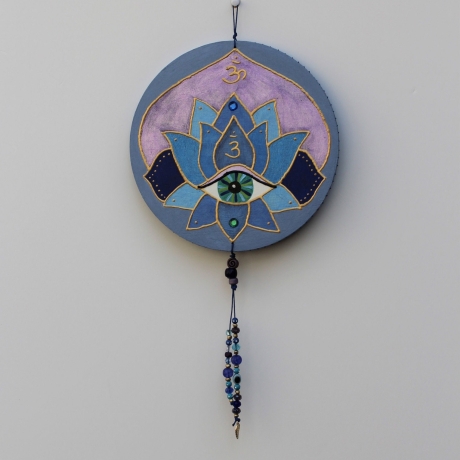 Drittes Auge Wand Deko mit Lotus Symbol und Om, lila violett