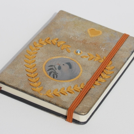 Notizbuch mit Friedenstaube und Herz, Weiße Taube Büchlein gold