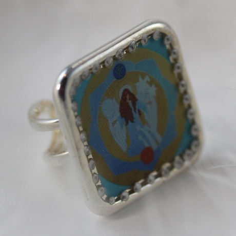 Engel Ring mit Erzengel Gabriel in Lotus Blume hellblau blau