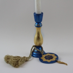 Engel Kerzenständer, Erzengel Michael Kerzenhalter blau gold