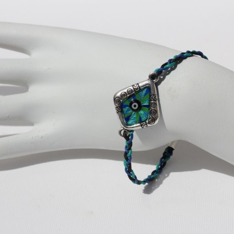 Armband mit Glücksbringer Auge in Rhombe mit Flechtkordel blau