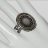 Ring mit Mond Mandala in runder Fassung, Mondgöttin Schmuck blau