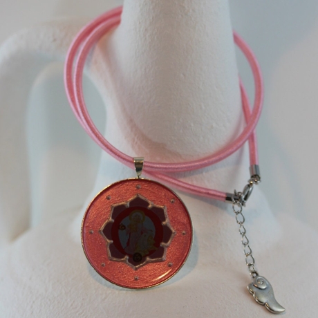 Erzengel Ariel in Lotus Halskette, Engel Schmuck in Rosa Pink