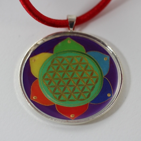 Chakra Farben Lebensblume Halskette, Blume des Lebens Kette bunt