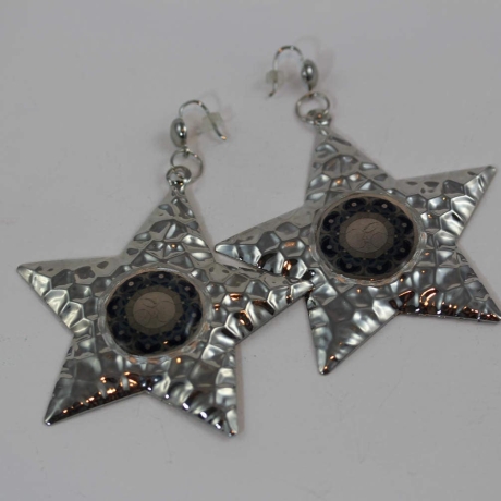 Stern Ohrringe mit Mond Mandala, Mondgöttin Schmuck silber blau