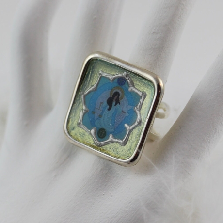 Engel Ring in Hellblau Mint, Erzengel Raguel mit Taube Damenring