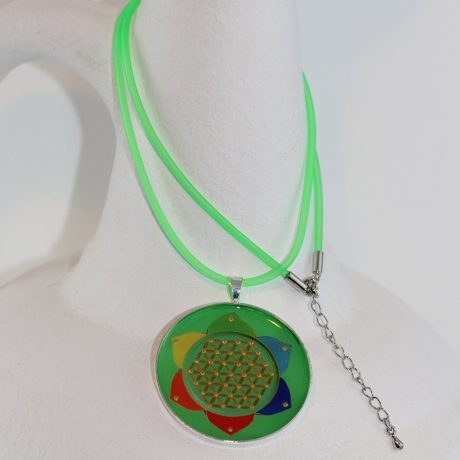 Halskette mit Blume des Lebens, Chakra Lebensblume Kette grün