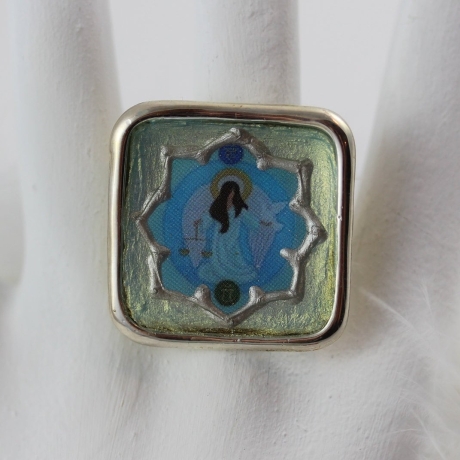 Engel Ring in Hellblau Mint, Erzengel Raguel mit Taube Damenring