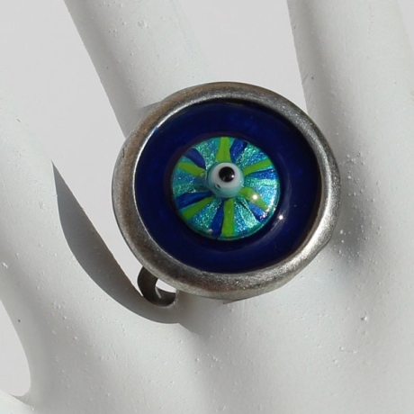 Ring mit leuchtendem Mati Glücksbringer Auge in Türkis Meerblau