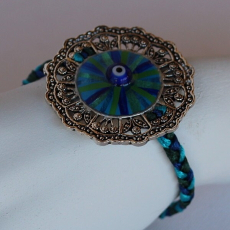 Boho Armband mit dekorativem Glücksbringer Auge türkis petrol