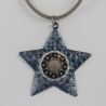 Stern Anhänger Halskette mit Mond Mandala an Velourskordel, blau