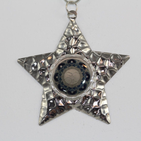 Halskette mit Stern Anhänger mit Mond Mandala Motiv, blau silber