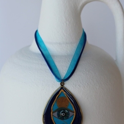 Halskette mit Glücks Auge in Tropfenanhänger Türkis Dunkelblau
