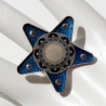 Unikat Damen Ring mit Mond Mandala in Stern Fassung dunkelblau