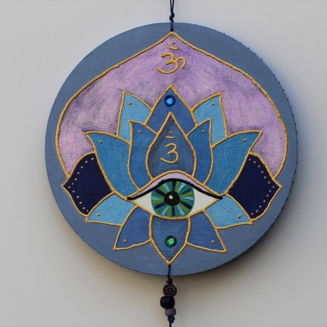 Drittes Auge Wand Deko mit Lotus Symbol und Om, lila violett