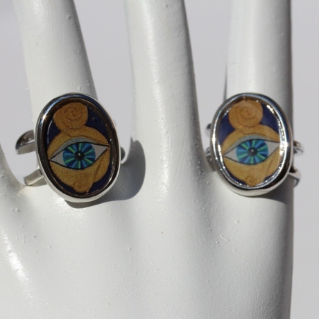 Ringe 2er Set mit Glücksbringer Auge, Boho Schmuck Set blau