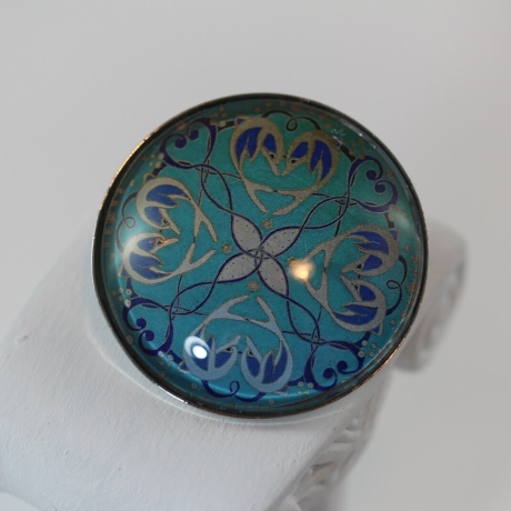 Unikat Ring mit Delphin Mandala Soulmates in Türkis Blau