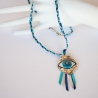 Boho Halskette mit Mati Glücksbringer Auge an Flechtkordel blau
