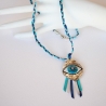 Boho Halskette mit Mati Glücksbringer Auge an Flechtkordel blau