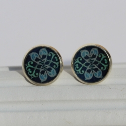 Damen Ohrstecker mit Delfin Mandala, Delfin Ohrschmuck Blau