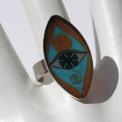 Boho Stil Ring Unikat mit Glücksbringer Auge in Gelb Türkis Boho Stil Ring Unikat mit Glücksbringer Auge in Gelb Türkis