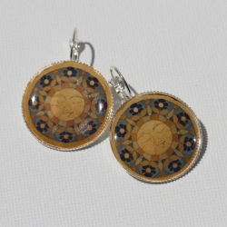 Brisuren Ohrringe mit Sonnen Mandala in Gelb Blau, Damenschmuck