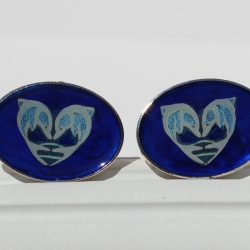 Ovale Manschettenknöpfe mit Delphin Paar in Königsblau Blau Ovale Manschettenknöpfe mit Delphin Paar in Königsblau Blau