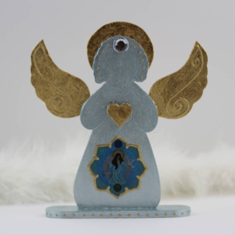 Erzengel Raguel Glücks Engel Figur mit Blattgold in Hellblau