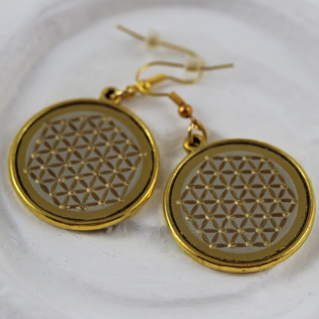 Ohrringe mit Blume des Lebens, Lebensblume Ohrschmuck creme gold