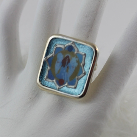 Engel Ring mit Erzengel Gabriel in Lotus Blume, Damenring blau