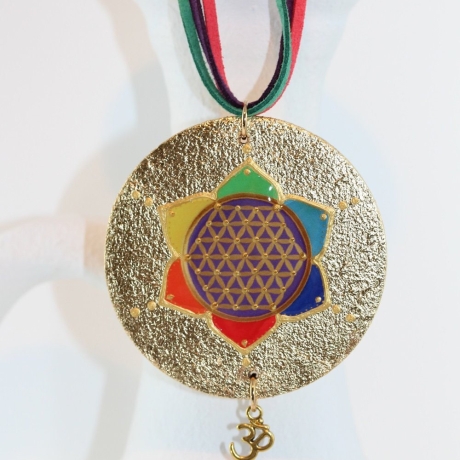 Halskette mit Blume des Lebens in Chakra Lotus blattvergoldet