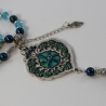Boho Quasten Perlenkette mit Glücksauge Anhänger in türkisblau